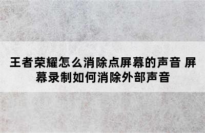 王者荣耀怎么消除点屏幕的声音 屏幕录制如何消除外部声音